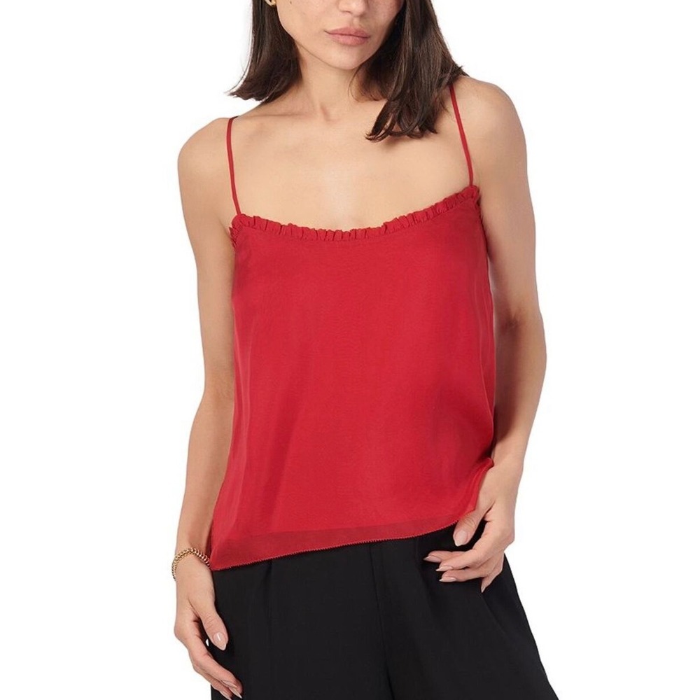 Cami NYC Inara Camisole Campari Red Ruffle Neck Silk Blend Tank Top XS NWT